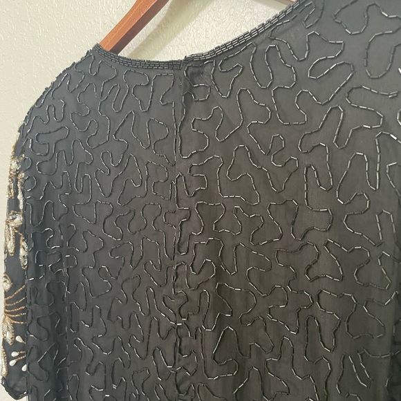 Vintage Plus Size 100% Silk Beaded Blouse - Picture 11 of 13